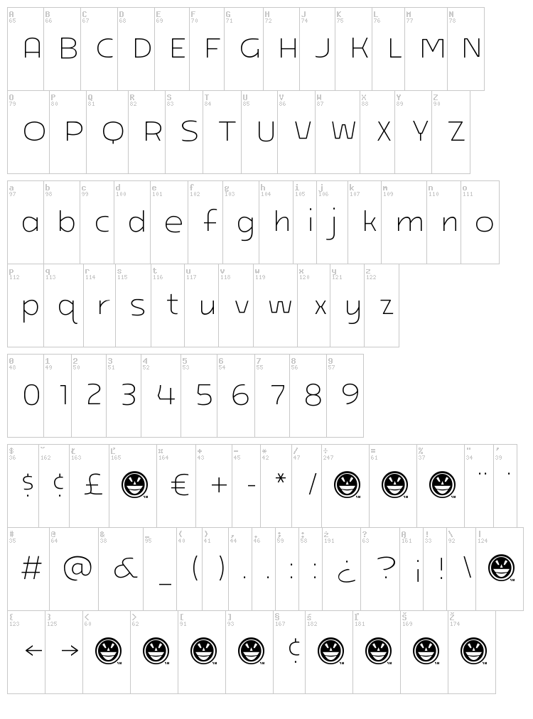 ARB-218 Big&Blunt font map